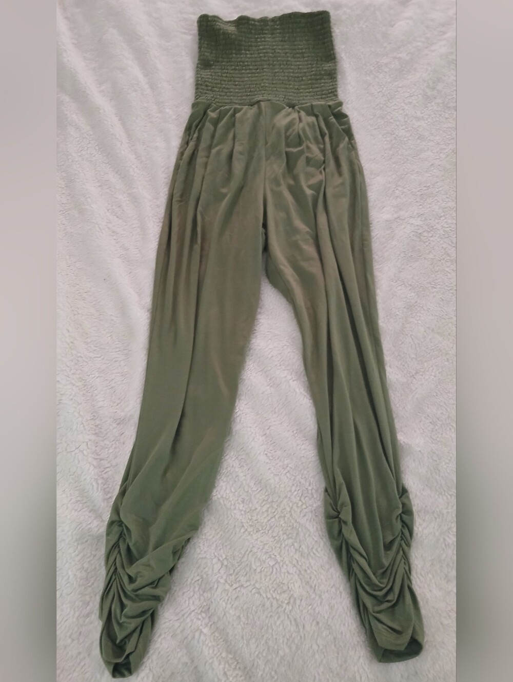Olive Green Smocked Waist Jumpsuit
